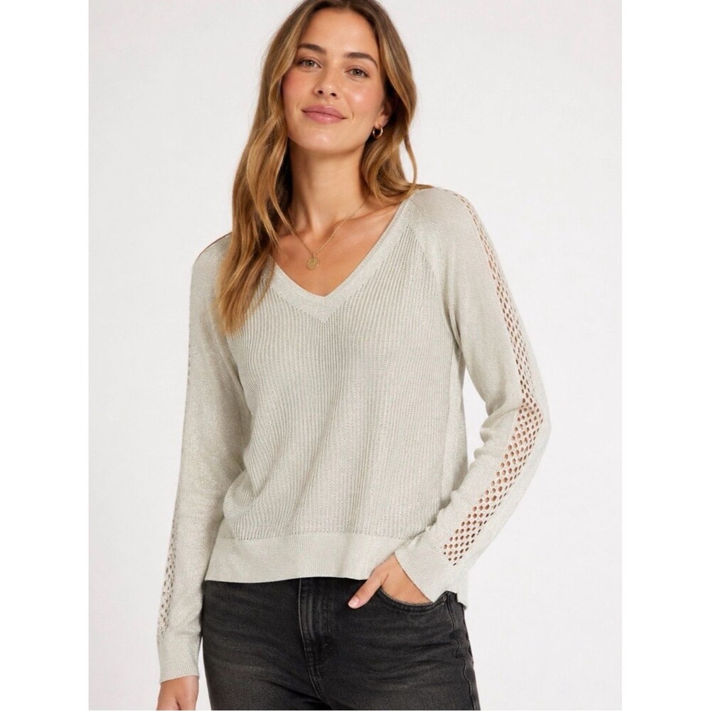 Lucky Brand Cream Shimmer Linen Blend Sweater - Size XL